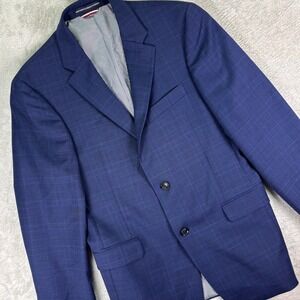 Tommy Hilfiger Men's Blazer 38R Navy Blue Check Wool Blend Lined Jacket